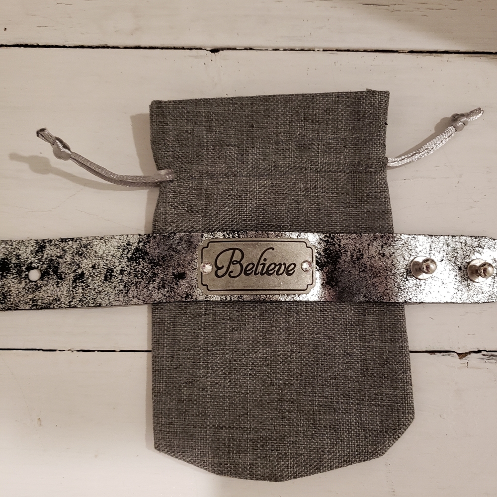 Leather "Believe" Cuff Bracelet